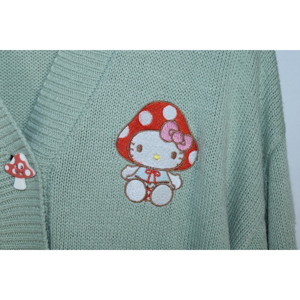 Hot Topic Hello Kitty Women's Small Multicolor Sage Green Knit Cardigan - Picture 4 of 11